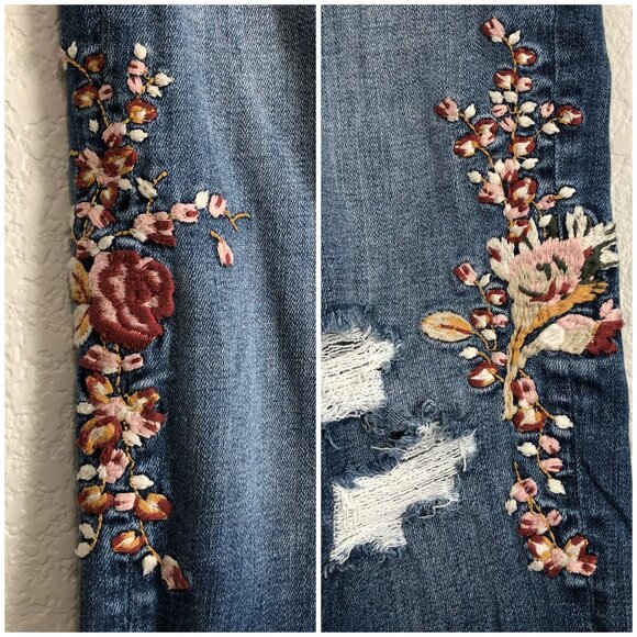 Abercrombie & Fitch Harper Low Rise Ankle Embroidered Jeans Women's 27 4s Artsy - Picture 5 of 12